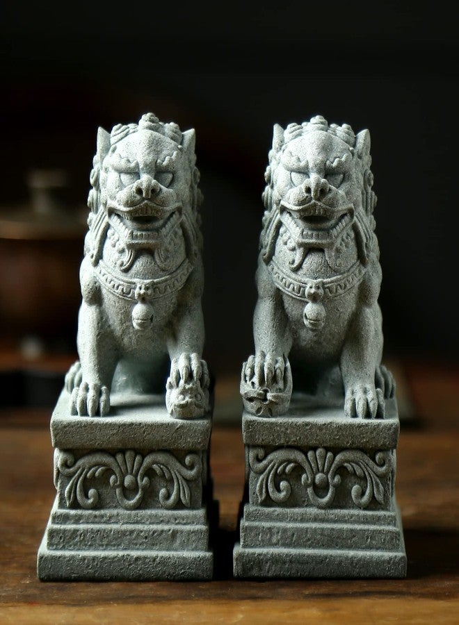 Sdeetesamjun Foo Dogs Statues Pair Guardian Lion Statues Fu Foo Dogs Stone Chinese Feng Shui Decor Housewarming Congratulatory to Ward Off Evil Energy (L) - Image 3